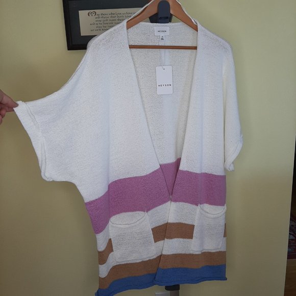 Beautiful Lightweight  Heyson Striped Open Front Cardigan - Picture 1 of 11